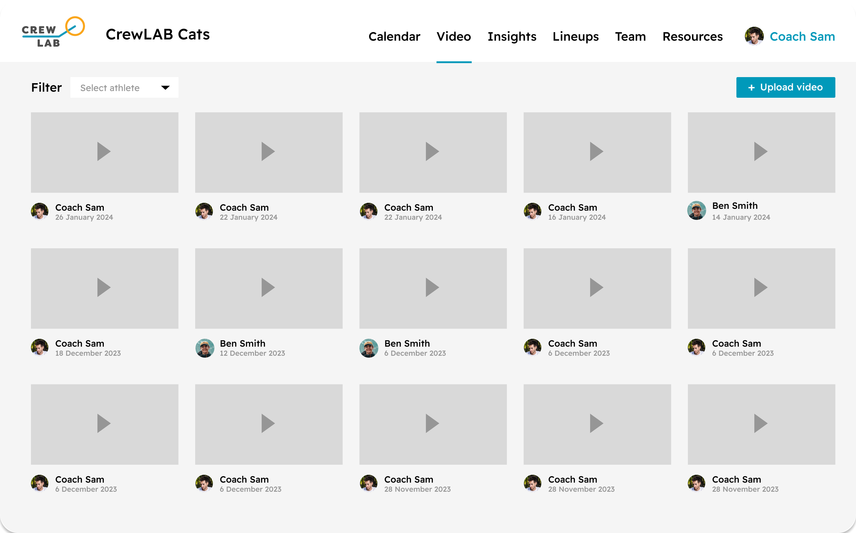 Sample view of the dashboards team video drive.