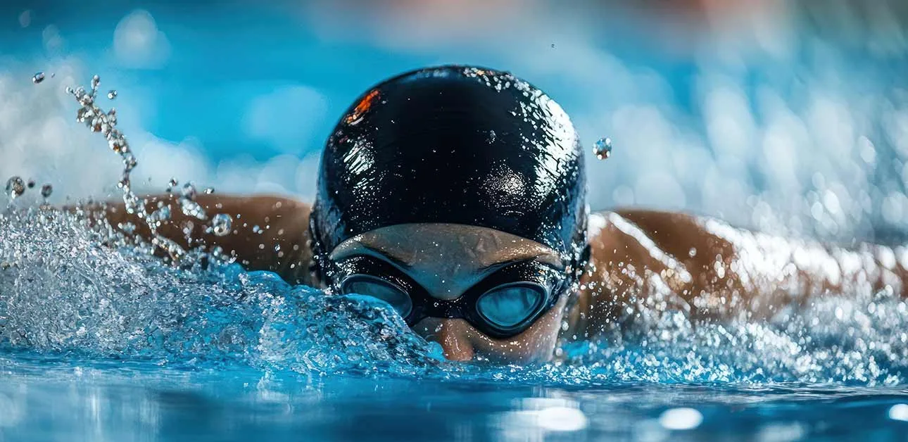Athlete swimming towards the camera