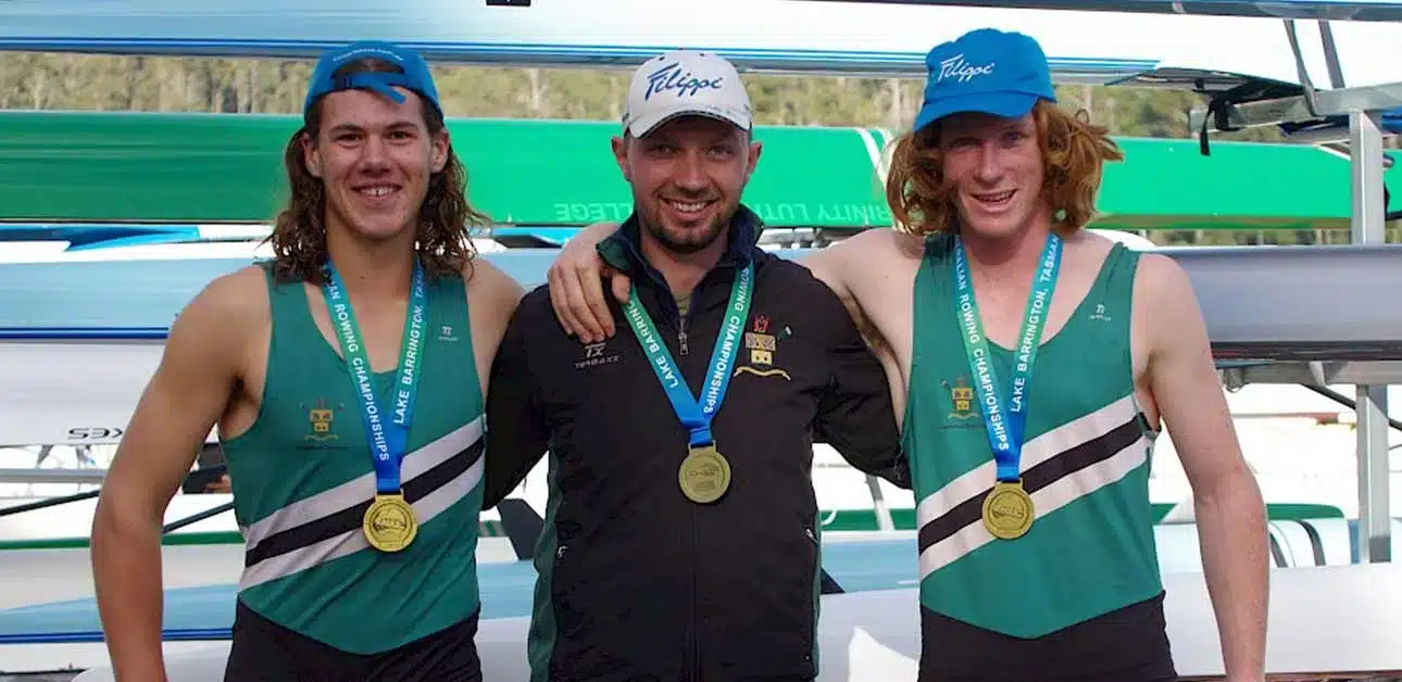 Comparisons-Between-UK-and-Australian-Rowing Rowing Coach Nick Barlett with his athletes
