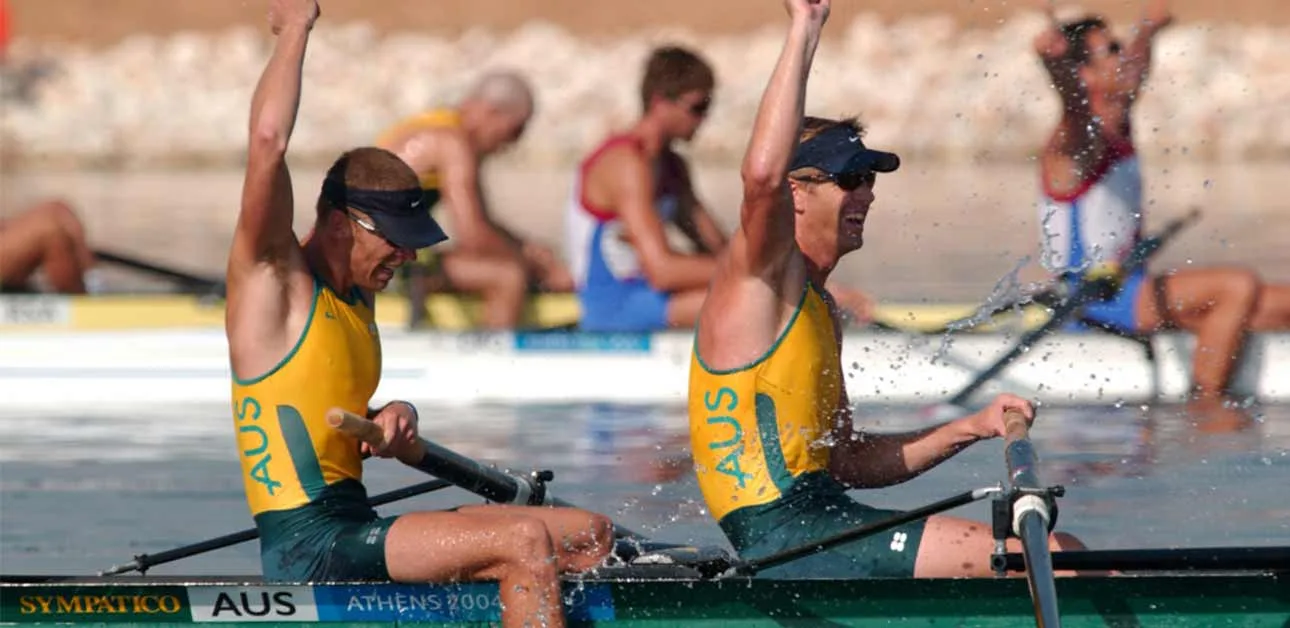 Drew Ginn and Duncan Free winning goal in coxless pair in 2004 Athens Olympic Games