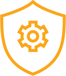 Compliance icon. Shield with a cog inside.