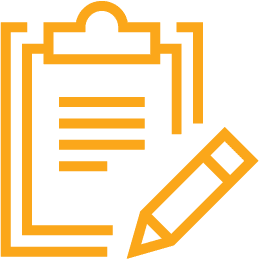 Registrations icon. Clipboard with pencil in lower right.