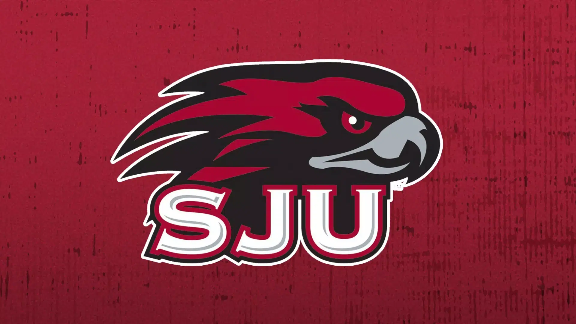 Saint Josephs University logo - with their hawk mascot. One a maroon background.