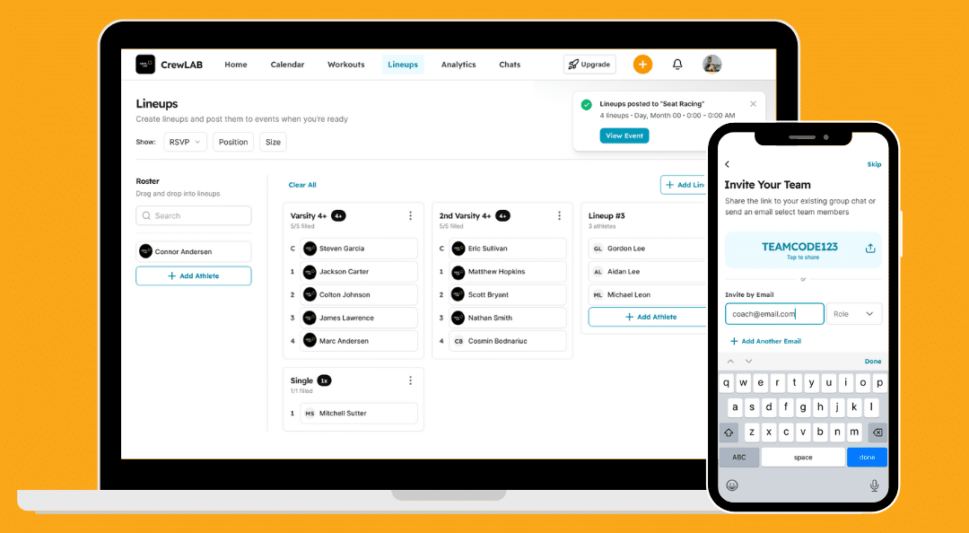 Lineups feature and add athlete by invite product updates